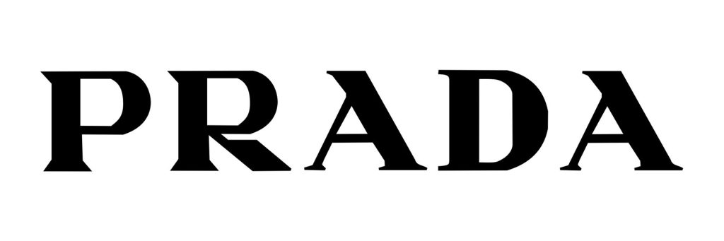 Prada logo in black serif font on a white background