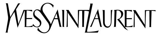 Yves Saint Laurent logo, black text on a dark green background