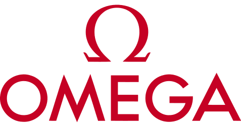 Red Omega logo with the Greek letter Omega symbol above the word OMEGA on a dark green background.