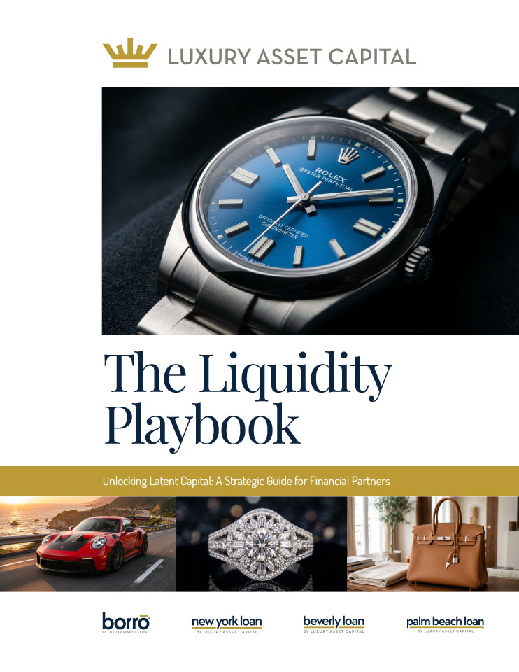 Cover for The Liquidity Playbook by Luxury Asset Capital featuring a blue-faced luxury wristwatch and a large serif title.